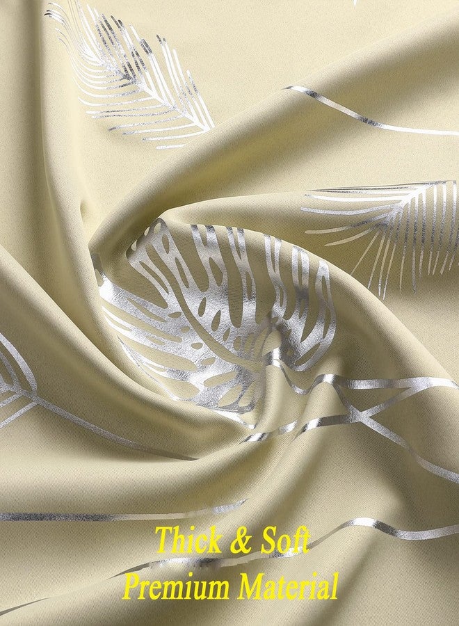 Estelar Textiler Room Darkening Curtains 84 Inches Long 2 Panels Thermal Insulated Blackout Drapes with Foil Print Silver Palm for Living Room, 52Wx84L, Beige - Image 4